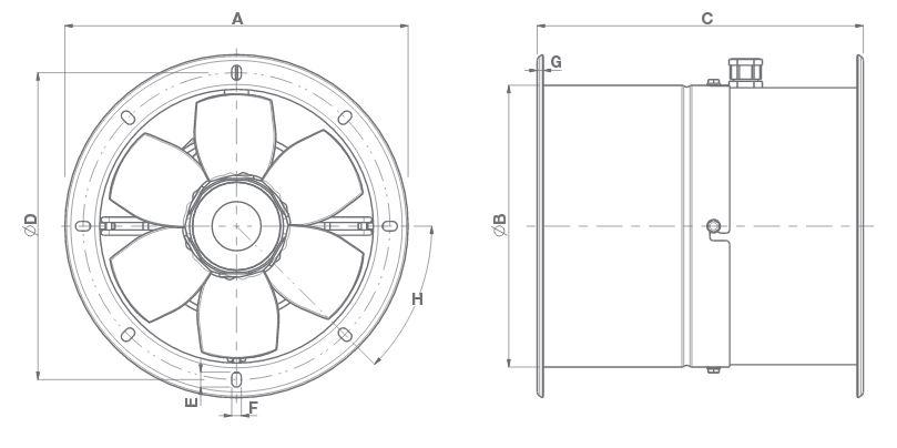 Vortice MPC-E T inline fan range dimensions